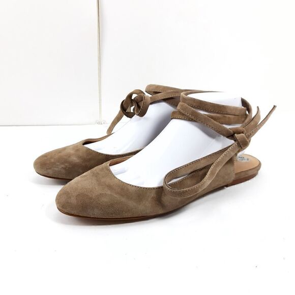 Madewell Women's April Ankle Wrap Flat Suede Leather Taupe Lace Up Flats Us9,5 - Picture 2 of 14